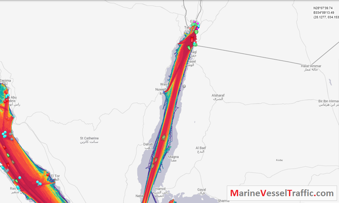 Live Marine Traffic, Density Map and Current Position of ships in GULF OF AQABA